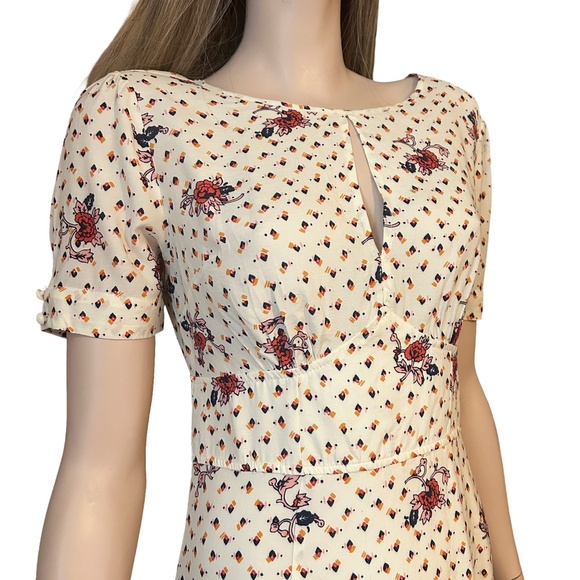 ModCloth Dress Keyhole Story A Line Floral Empire Waist Rayon Vintage Inspired - Picture 12 of 16